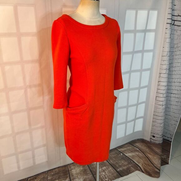 Boden Orange Jewel Neck 3/4 Sleeve Textured Pullover Sheath Dress Size 4R - Picture 3 of 13